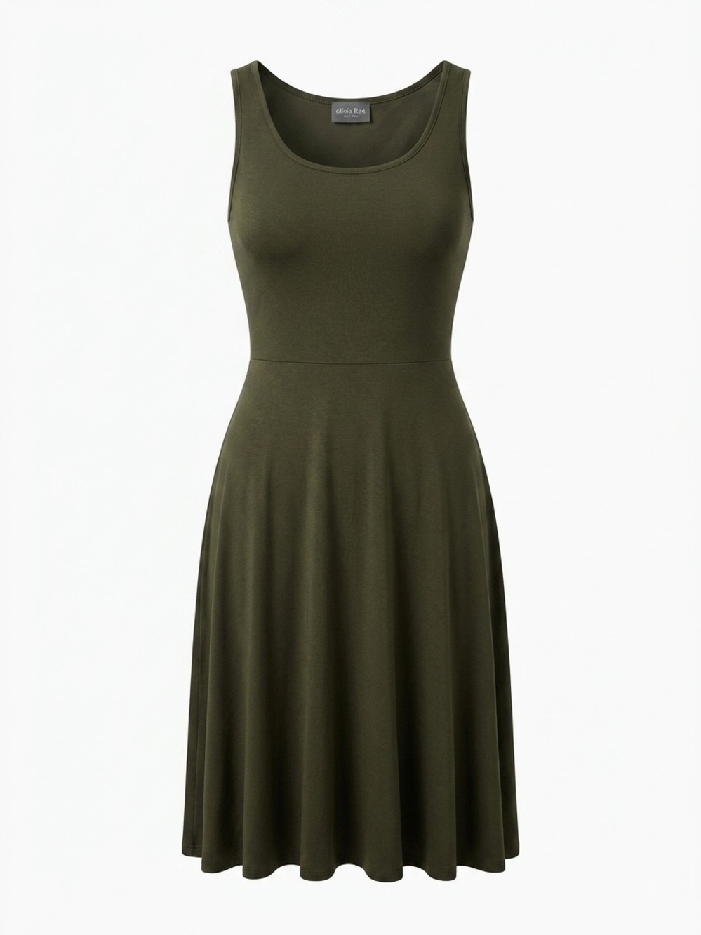 Olivia Rae Olive Green Fit & Flare Scoop Neck Stretch Midi Sleeveless Dress M